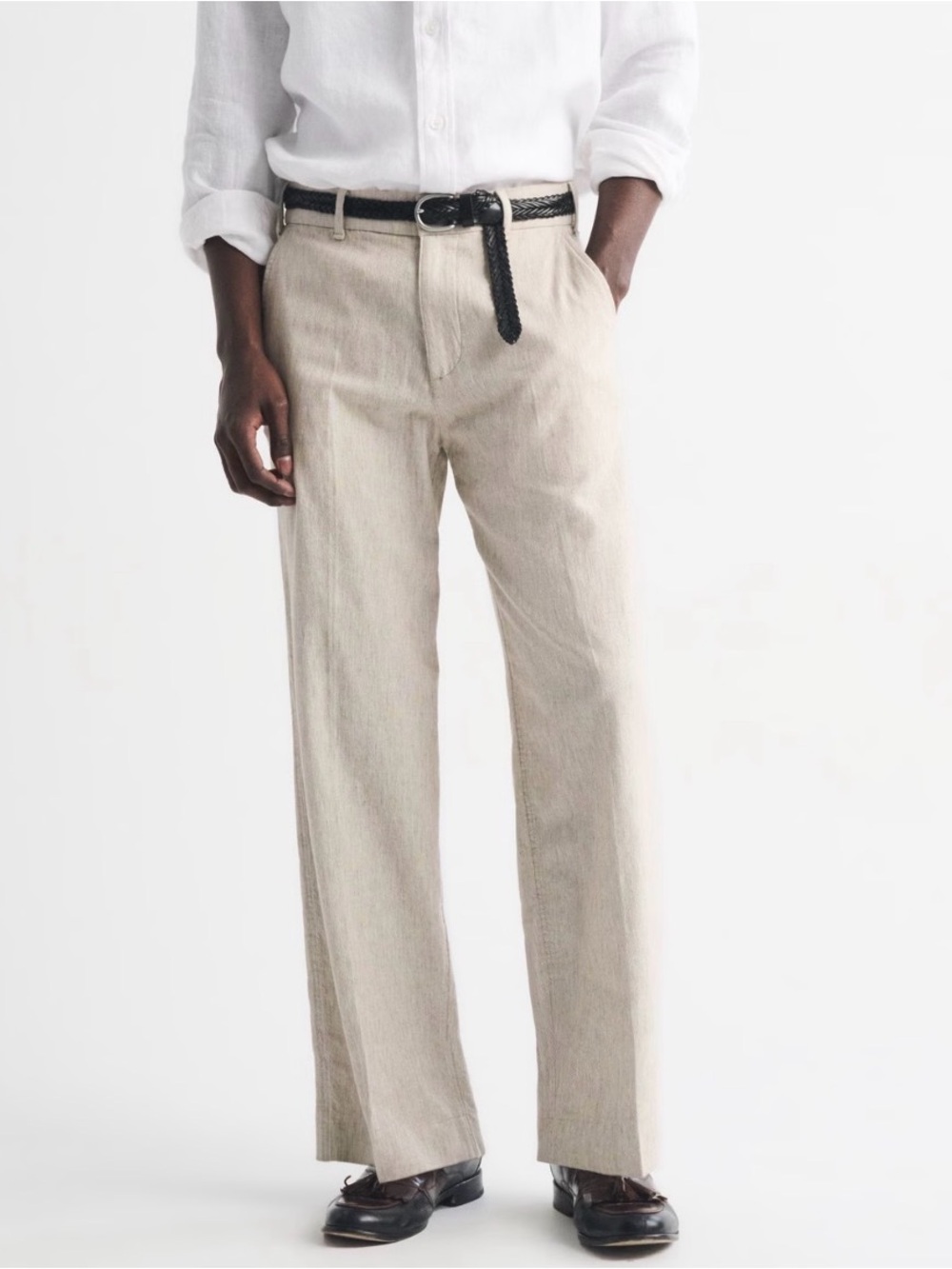 Abercrombie & Fitch Baggy Cotton Linen Trouser Size 31 W 32 L in Light Beige
